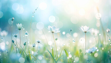 Obraz premium Misty Meadow Abstract in Soft Green and Blue – Gentle Digital Expression of Freshness, Calm, and Morning Clarity