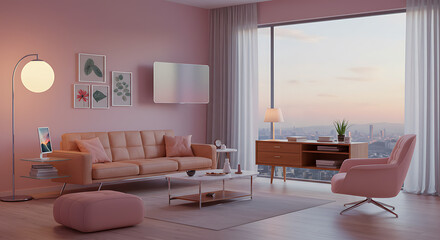 Pink Futuristic Interior with Minimalist Aesthetic