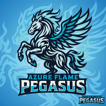 Logo E-Sport Azure Flame Pegasus. vector illustration