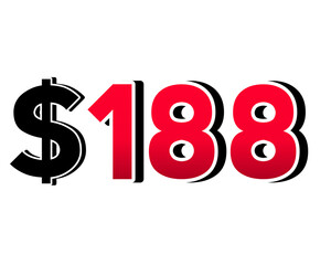 Bold red number $ with a black dollar sign in a 3D style, featuring white and black outlines, creating a shadow effect on a white background.
