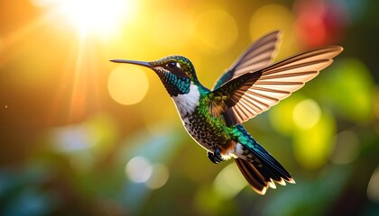 Fototapeta premium Hummingbird in flight, vibrant colors
