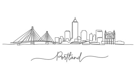 Fototapeta premium Portland with Oregon Skyline Line Art Cityscape, and Architecture Design.