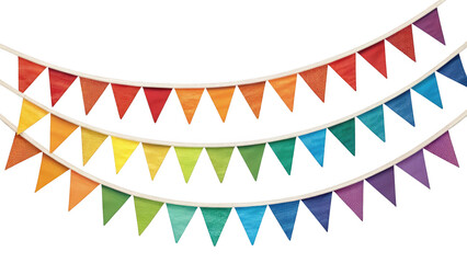 Colorful triangle bunting flags on transparent background isolated on transparent background