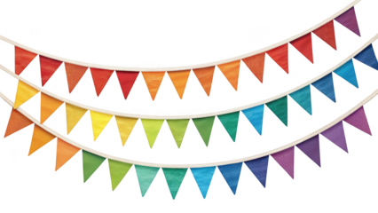 Colorful triangle bunting flags on transparent background isolated on transparent background