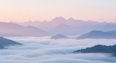 Fototapeta premium Foggy morning mountain landscape in pastel tones 3