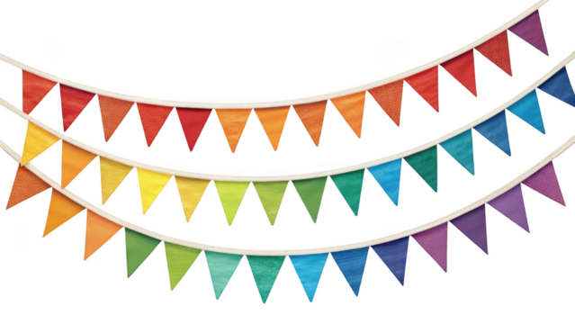 Colorful triangle bunting flags on transparent background isolated on transparent background