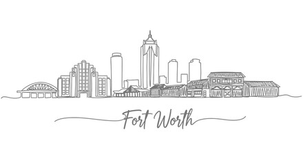 Fototapeta premium Fort Worth Skyline Line Art with Texas, and Cityscape.