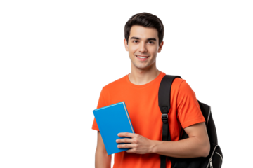 smiling student with books isolated on white