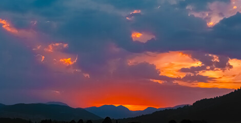 Cloudy alpine sunset or sundowner at Westendorf, Kitzbuehel, Tyrol, Austria