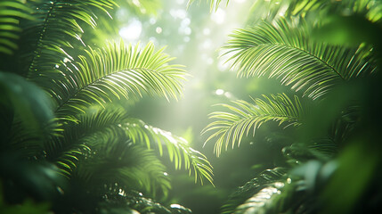 Lush Tropical Foliage Bathed in Sunlight
