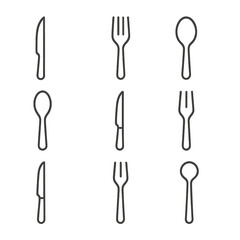 Modern Silverware Icons. Outline icon set of modern silverware: sleek knife, minimal fork, matte spoon, ergonomic handle spoon,