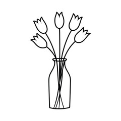 simple tulips stem in bottle vase on white background 
