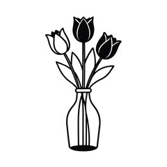 simple tulips stem in bottle vase on white background 