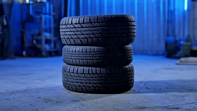 Stack of Car Tires in Garage Auto Repair Shop