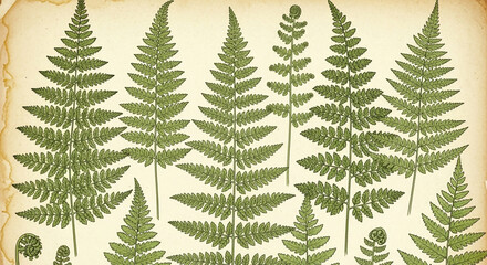 Vintage Botanical Illustration Background Ferns