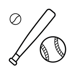 sports equipment outline bat and baseball on white background 