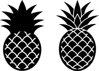 Obraz premium Black pineapple silhouette set, Set of pineapple fruit, pineapple fruit collections, Vector of pineapples, pineapple fruit silhouette, pineapple fruit isolated on white background