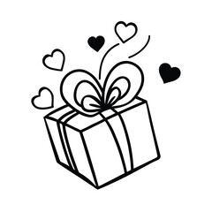 surprise gift with flying hearts artwork on white background 