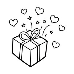 surprise gift with flying hearts artwork on white background 