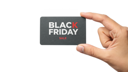 Hand holding a black friday sign isolated on transparent background