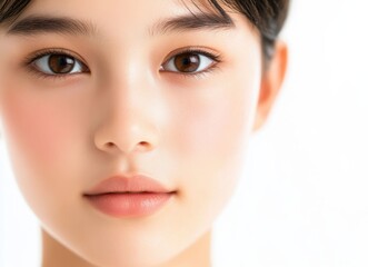 Obraz premium A glamorous studio portrait where the lighting enhances the Japanese woman beauty, with soft shadows and striking contrasts. This concept captures elegance and confidence.