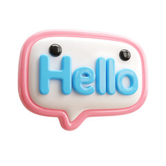 Cute 3d speech bubble with hello text and smiley face isolated on transparent background