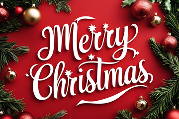 Merry Christmas Calligraphy on Red Background - 1