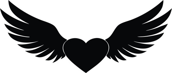 wings heart silhouette vector icon
