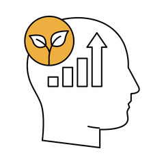 Growth Mindset Icon. Brain with Arrows, Positive Thinking and Learning.  on Transparent Background