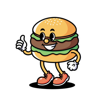 Mascot Burger - Fast Food Mascot - Hamburger - Vector - Food, Cartoon 