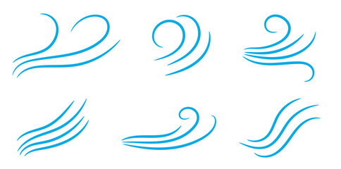 Fototapeta premium Airflow in Blue Silhouette Lines. A Collection of Diverse Air Movements.