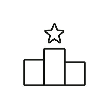 Podium line icon with a star. Winner's ranking and success symbol.