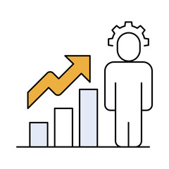 Personal Growth Icon. Person with Gear and Graph, Self-Development and Success.  on Transparent Background