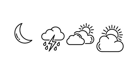 Minimalist Weather Forecast Icons Line Art Set
