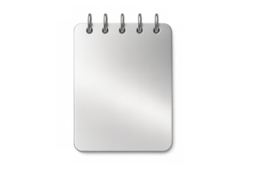 Realistic metallic spiral notepad with blank pages on a transparent background, perfect for showcasing your designs or messages