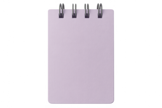 Purple notepad with spiral binding isolated on transparent background, ideal for adding notes and reminders to designs