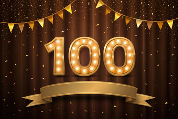 Commemorate a Century of Achievement with Golden Numbers and Festive Banners on a Luxurious Brown Backdrop