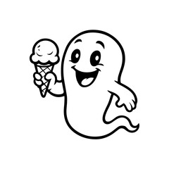 Playful ghost holding an ice cream cone, smiling