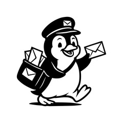 Playful penguin delivering letters as a mailman