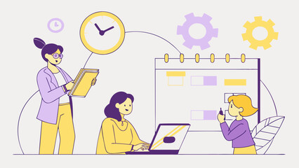 Fototapeta premium Teamwork Collaboration and Time Management Illustration.