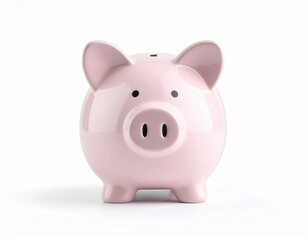 Cute pink piggy bank with a rounded body and small ears for saving money, finance, and budgeting on a clean white background