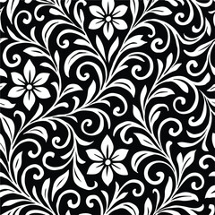Seamless Leaf Pattern – Black Vector Illustration for Textile, Background, and Surface Design.