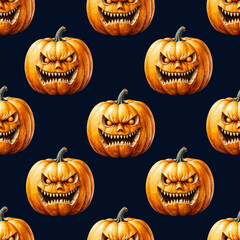 seamless texture, pattern, angry orange pumpkin, autumn vegetable. October 31st, Halloween holiday. artificial intelligence generator, AI, neural network image. background for the design