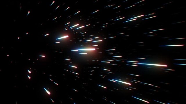 Space travel with warp speed, hyper space or faster than light background effect looking from an angle about 45 degrees. Stars streaks seen sideways - 3D illustration