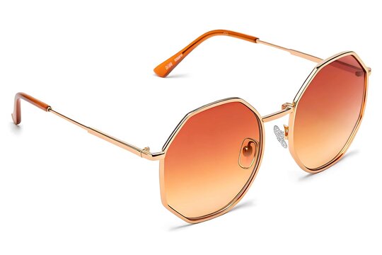 Stylish oversized hexagonal frame sunglasses with gradient lenses isolated on white background