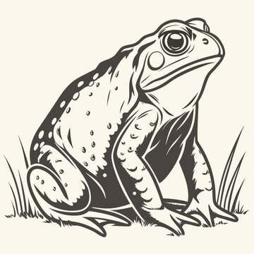 Squat Silhouette of a Toad Sitting with Textured Surface.