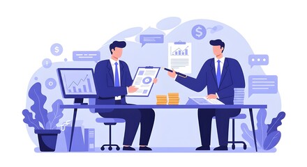 Businessman Consulting Accountant About Investment Options in Modern Office, Discussing Financial Strategies, Portfolio Diversification, and Smart Business Growth Opportunities