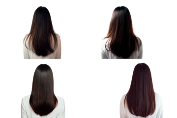 Woman set with long hair, back view isolated on transparent background