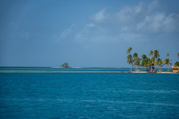 Palm trees growing on a small island in the San Blas Islands, off the Caribbean coast of Panama