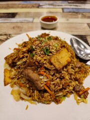 fried rice with chicken and fishcake